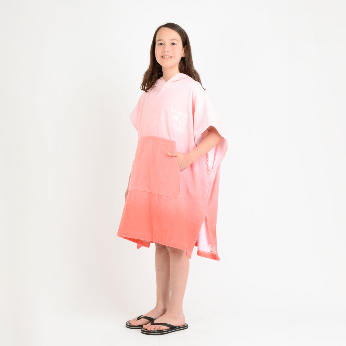 Poncho Toalla color Naranjo para Niña