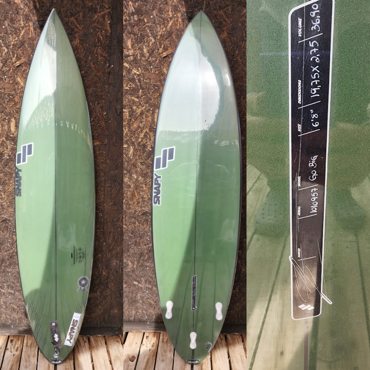 Step-Up Surfboard Snapy 6.8 x 19.75 x 2.75 de 36,90 Litros. modelo: Go Big.