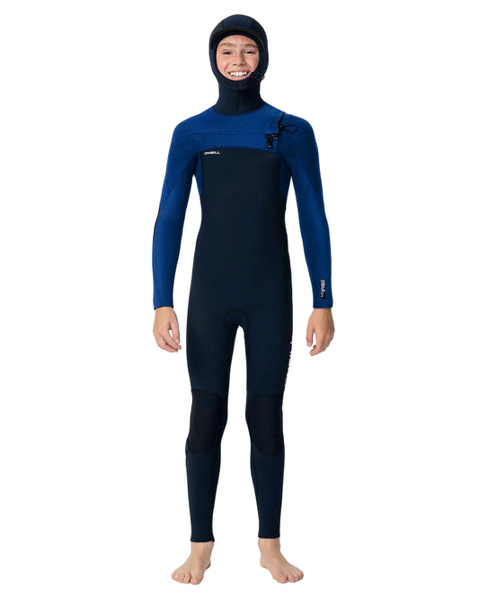 Traje de Surf niño YTH HYPERFREAK 5/4MM con gorro y cierre frontal negro y azul