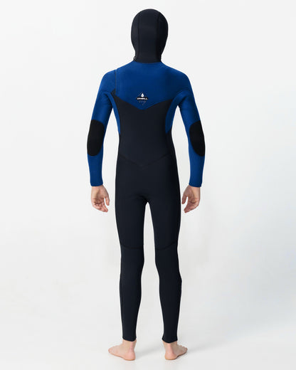 Traje de Surf niño YTH HYPERFREAK 5/4MM con gorro y cierre frontal negro y azul