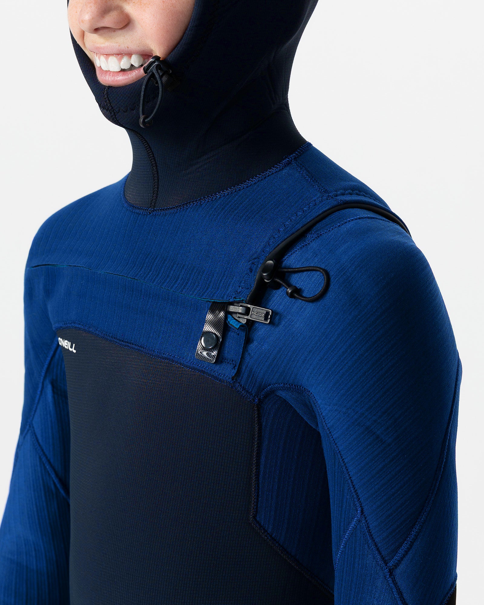 Traje de Surf niño YTH HYPERFREAK 5/4MM con gorro y cierre frontal negro y azul