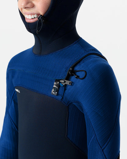 Traje de Surf niño YTH HYPERFREAK 5/4MM con gorro y cierre frontal negro y azul