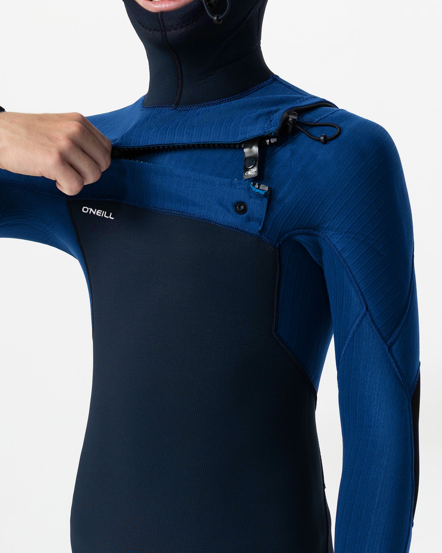 Traje de Surf niño YTH HYPERFREAK 5/4MM con gorro y cierre frontal negro y azul